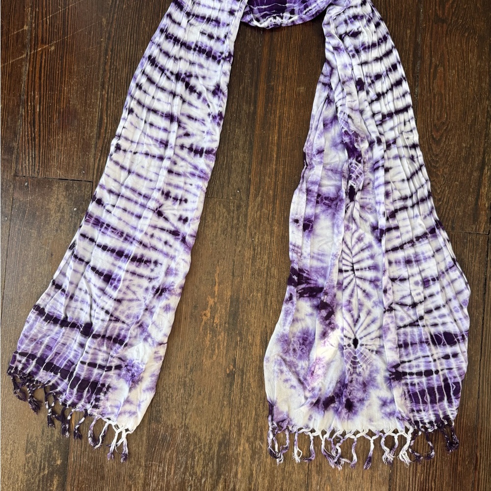 66-inch Purple Tie-Dye Scarf with Tassels